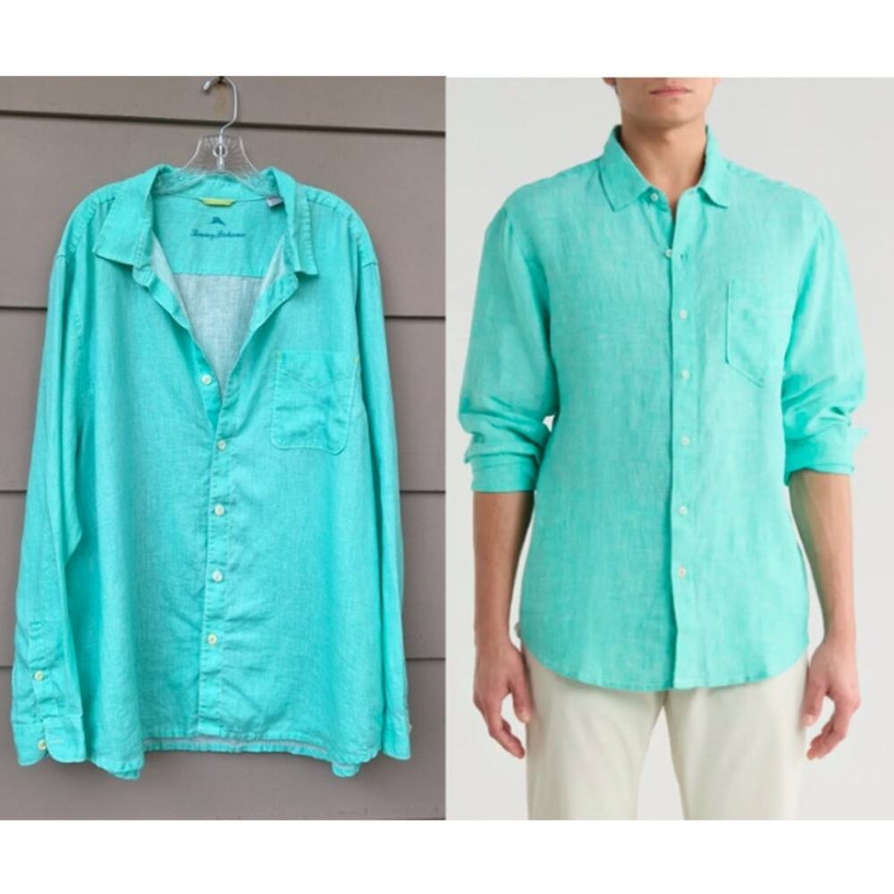 Tommy Bahama Men's 100% Linen Bali Breeze Mint Green button up Shirt  XXL Summer